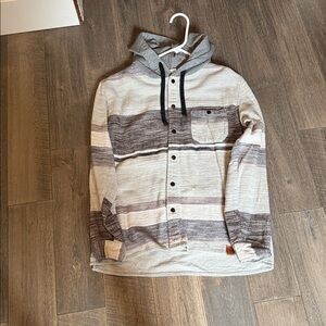 Striped Hooded Button-Up Shirt